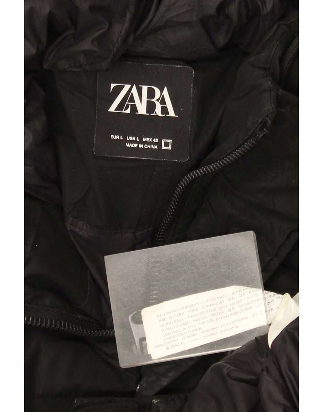 Zara Manteau rembourré à capuche pour homme UK 40 Large Noir Polyester