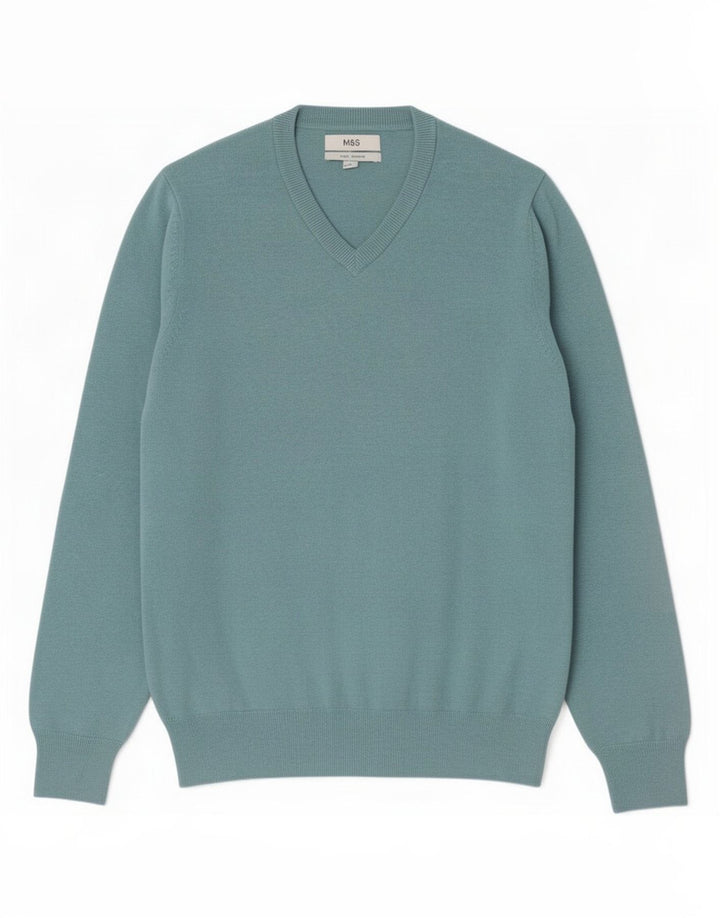 Marks & Spencer Pull Col V Homme Bleu Moyen Coton