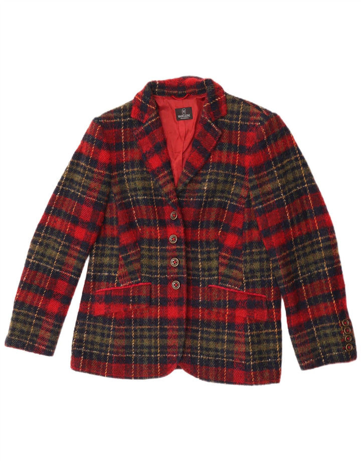 Madeleine Veste blazer à 4 boutons pour femme UK 14 à carreaux bordeaux moyen