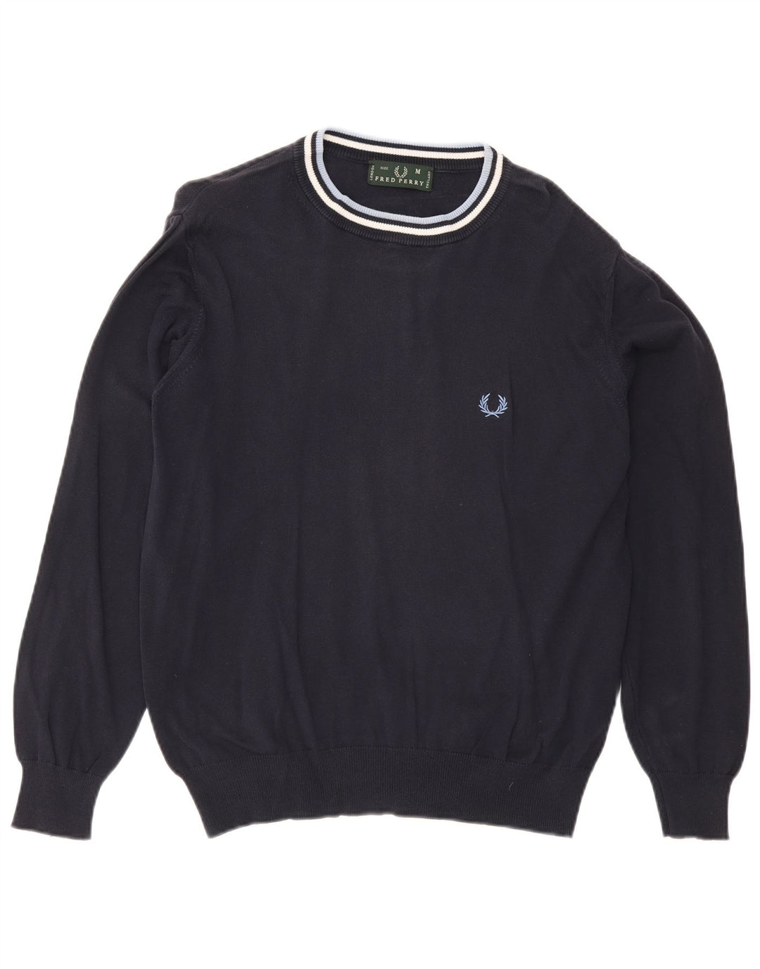Fred Perry Pull à col rond pour homme en coton rayé bleu marine moyen
