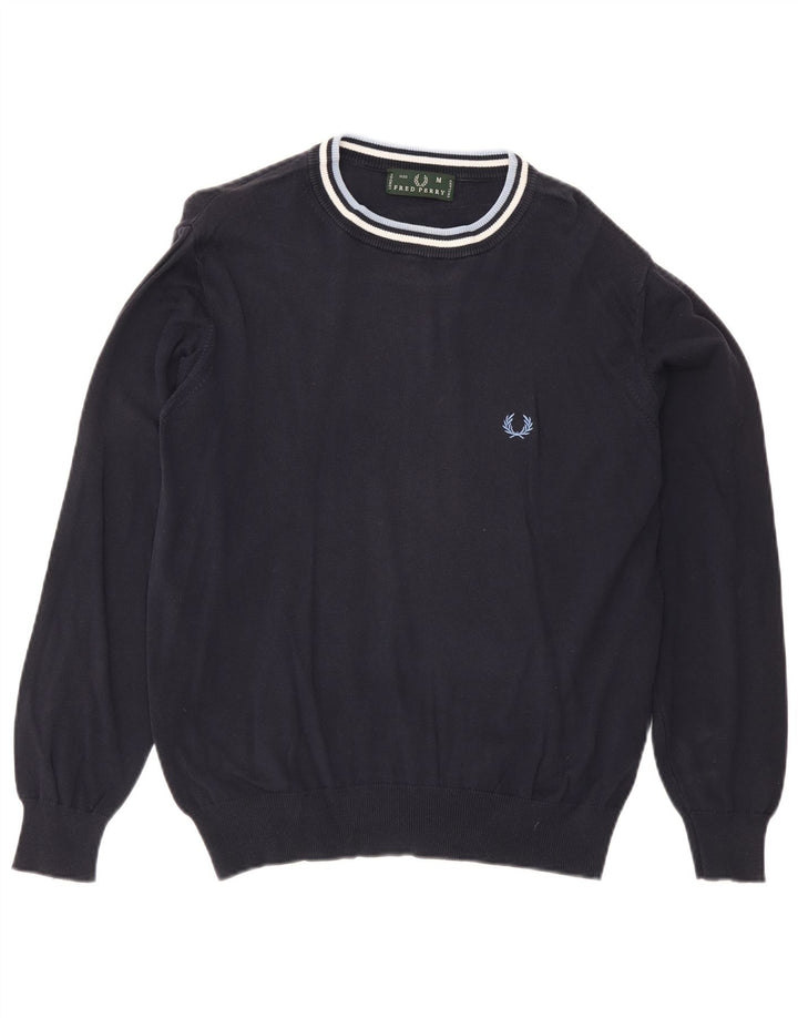 Fred Perry Pull à col rond pour homme en coton rayé bleu marine moyen