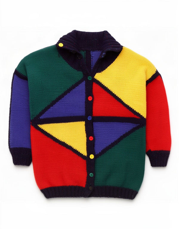 vintage Womens Longline Cardigan Sweater UK 20 2XL Multicolore Géométrique