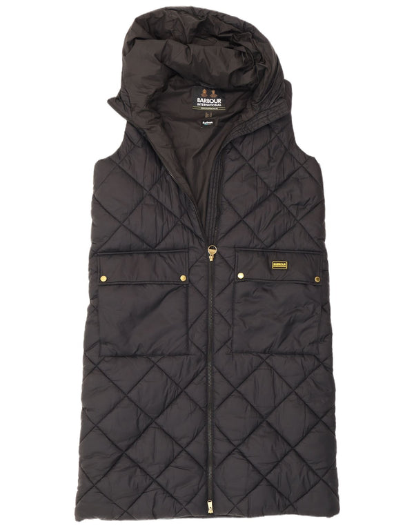Barbour Gilet rembourré long à capuche surdimensionné pour femme UK 12 Noir moyen