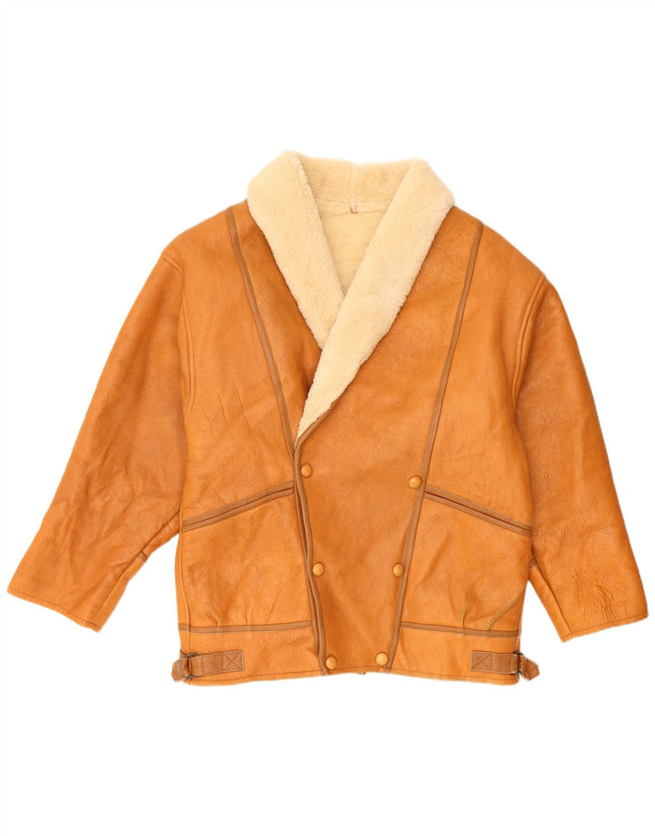 veste en peau de mouton homme vintage UK 36 Petit Brun