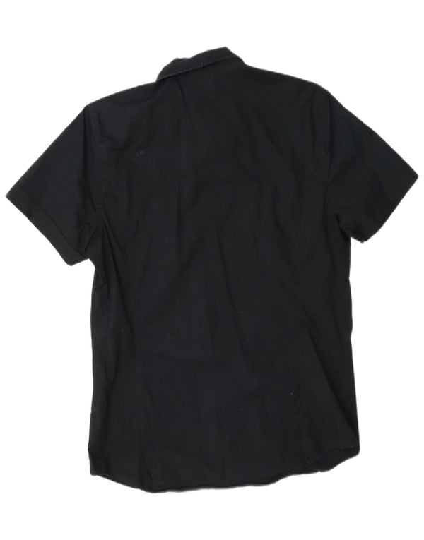 Benetton Chemise à Manches Courtes Homme Large Bleu Marine Coton