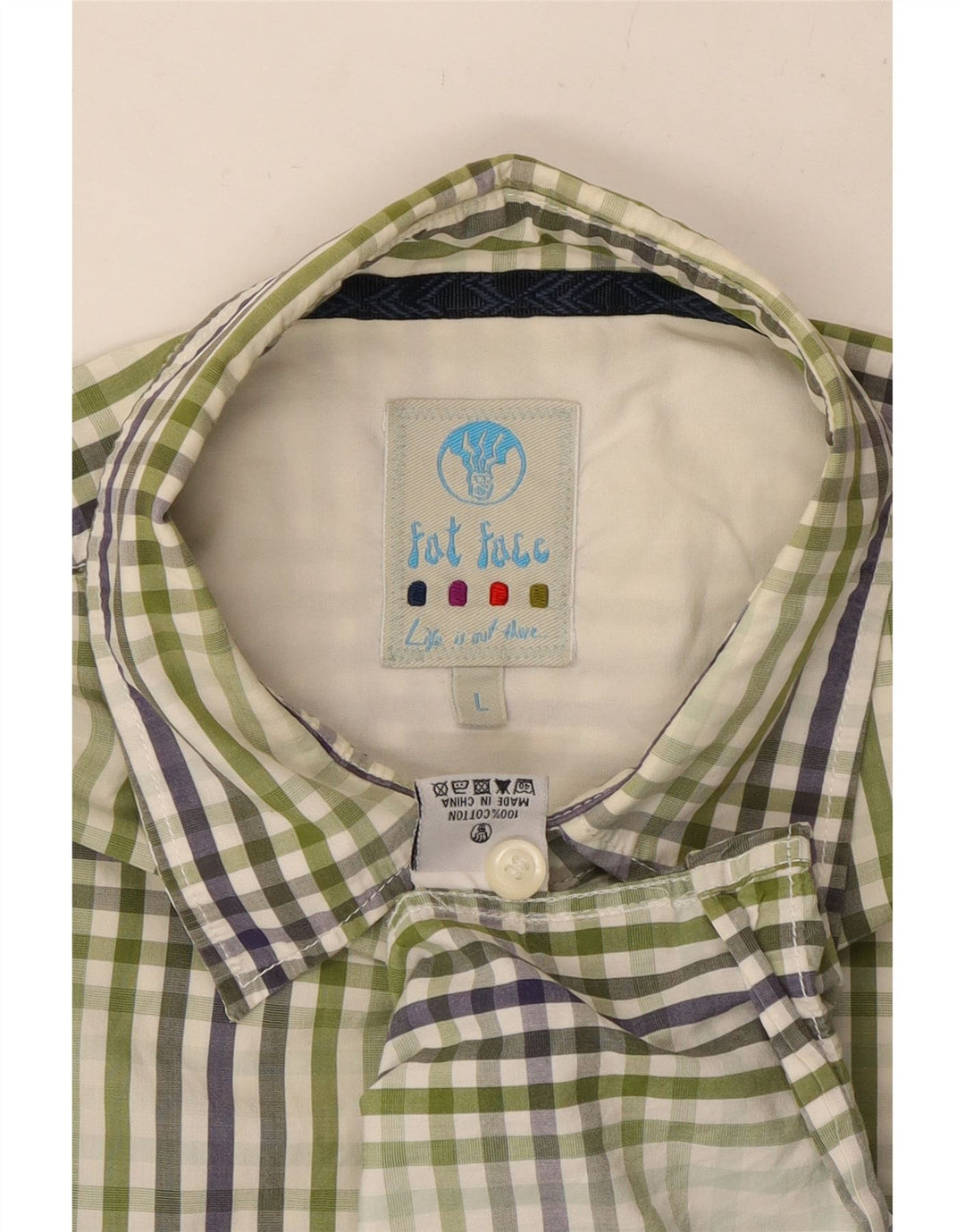 FAT FACE Chemise à manches courtes pour hommes en coton à grands carreaux verts