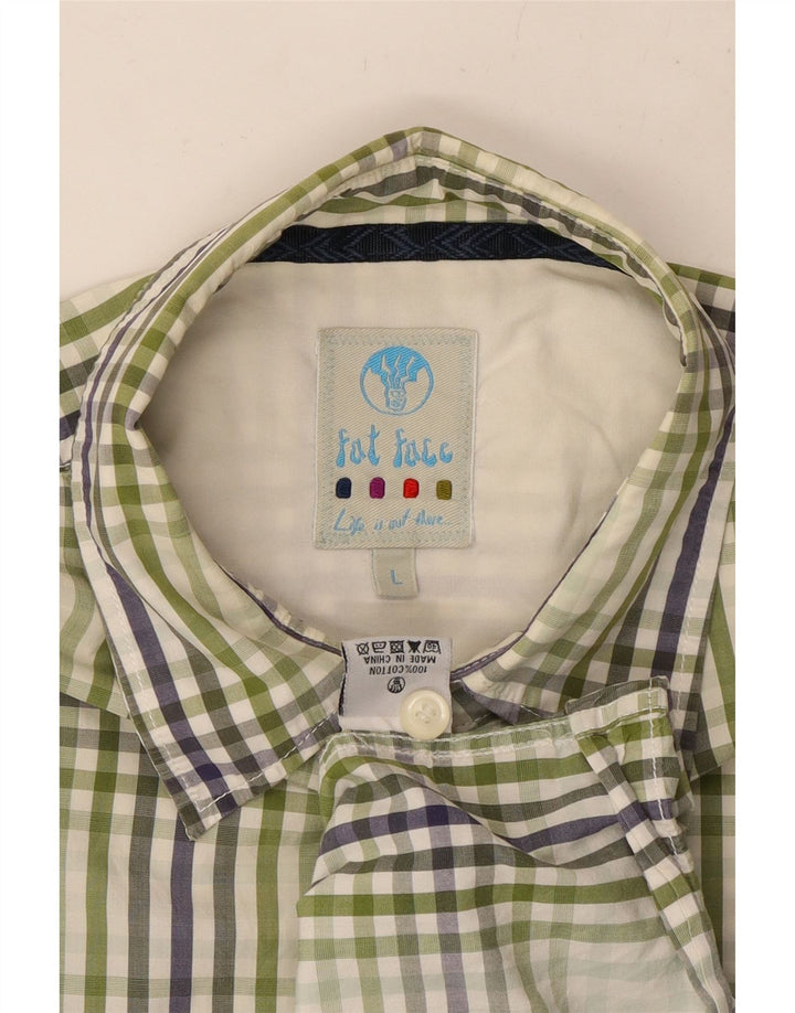 FAT FACE Chemise à manches courtes pour hommes en coton à grands carreaux verts