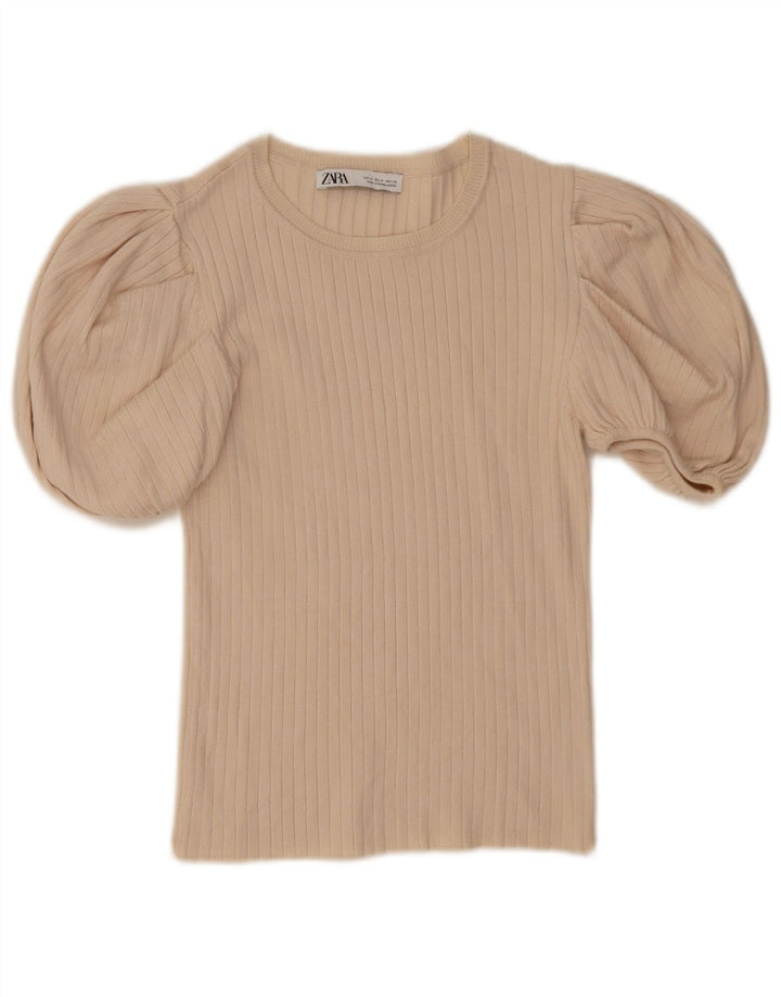 Zara Femmes Crop Blouse Top UK 12 Medium Off White Viscose
