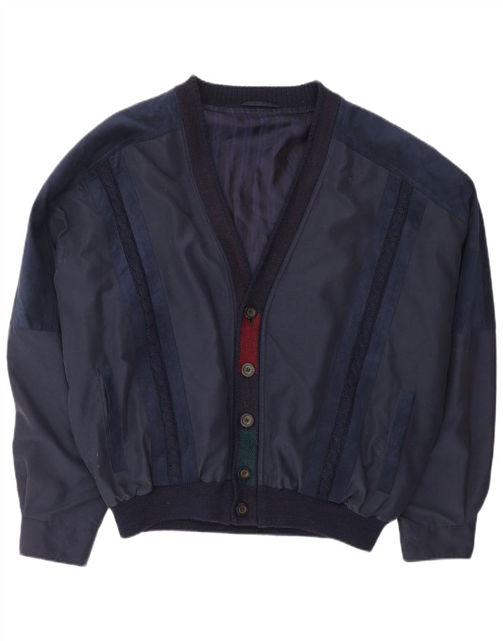VINTAGE Veste Bomber Homme UK 42 XL Bleu Marine Polyester