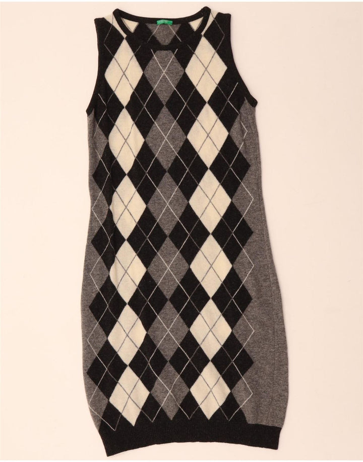 BENETTON Robe pull sans manches pour femme UK 42 Gris moyen Argyle/Diamant