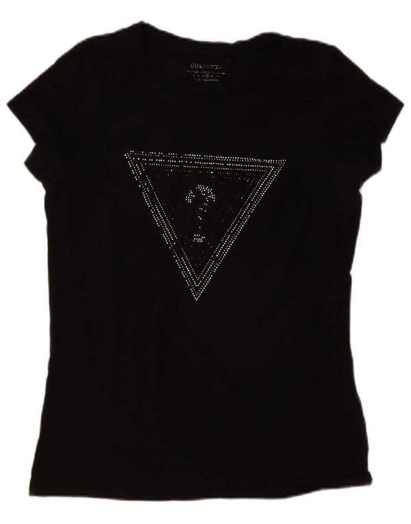 Guess T-shirt graphique pour femme UK 14 Large Noir Coton