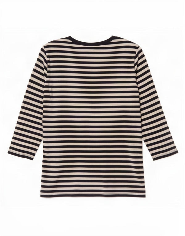 Benetton Haut Femme Manches 3/4 UK 12 Coton Rayé Bleu Marine Moyen