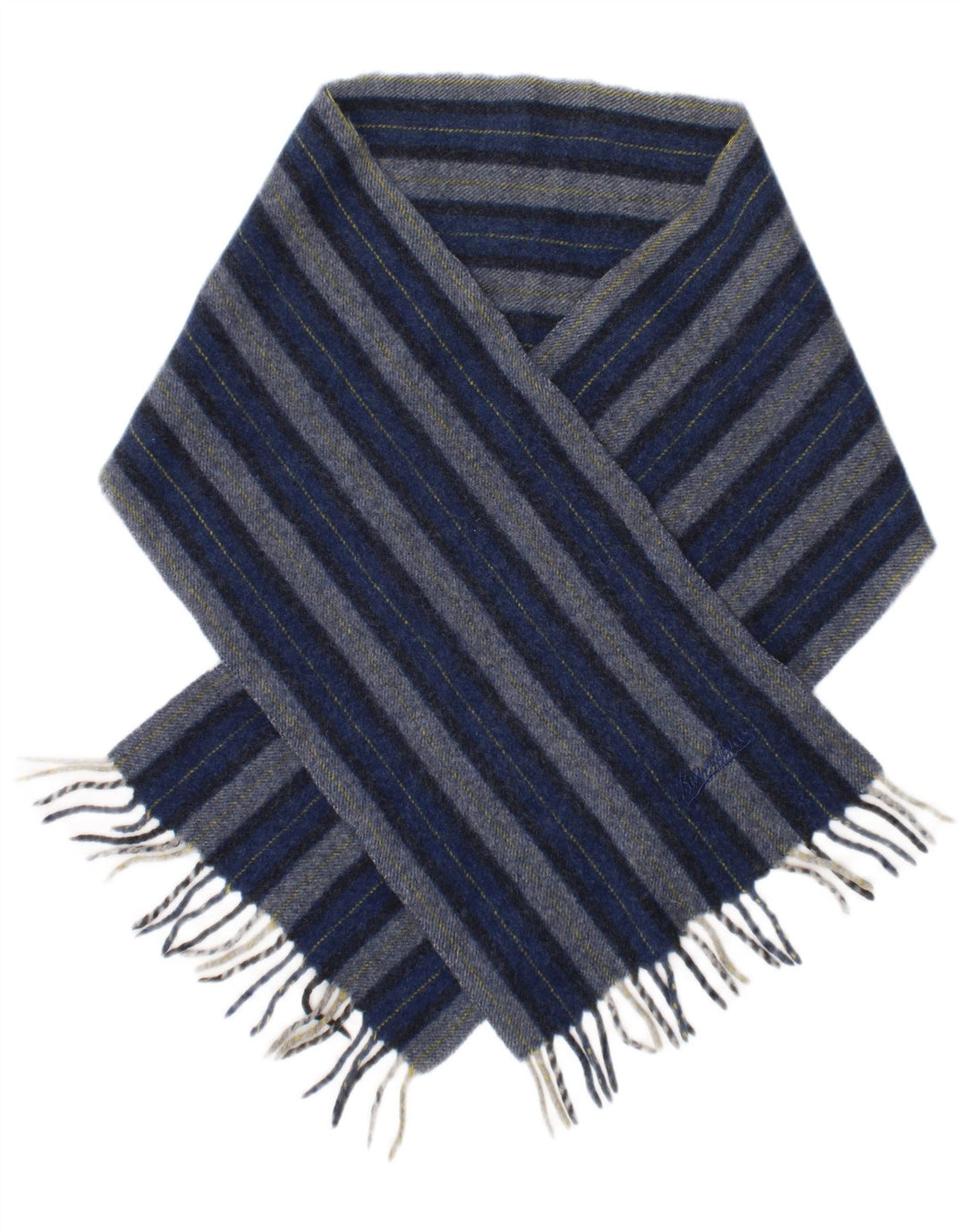 Borsalino Écharpe rectangulaire homme taille unique bleu rayé laine vierge classique