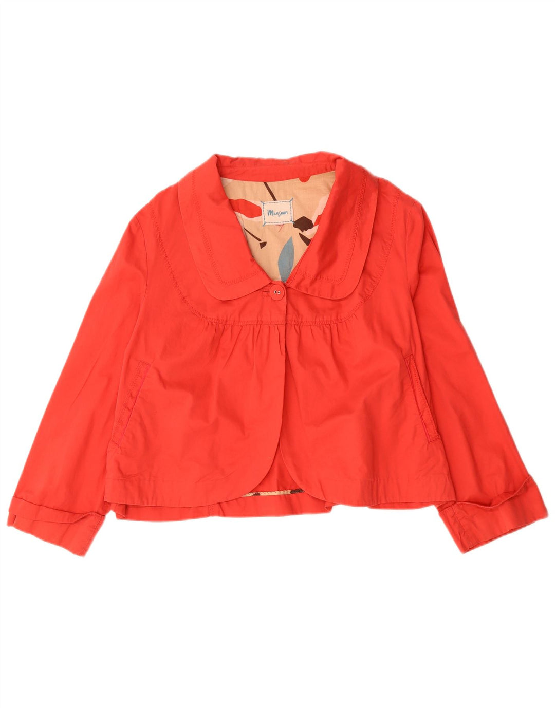 Monsoon Bomber Jacket Femme UK 14 Coton Rouge Moyen
