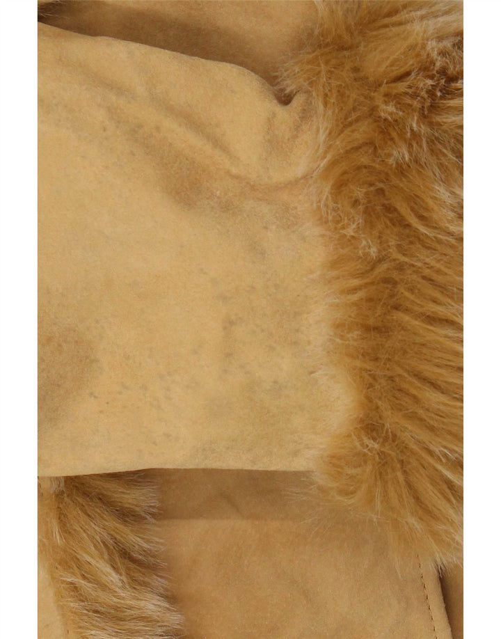 vintage Femme Suède Pardessus EU 38 Cuir Beige Moyen