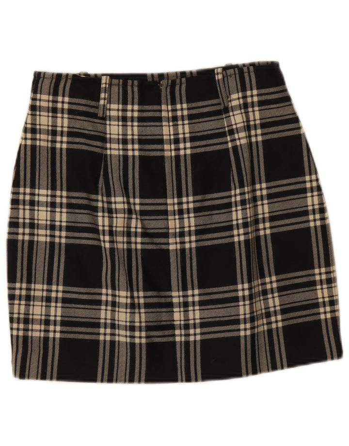 vintage Femme Mini Jupe IT 42 Medium W28 Black Check Wool