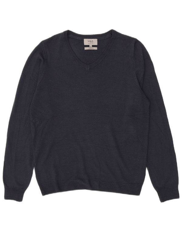 Marks & Spencer Mens V-Neck Jumper Sweater Medium Navy Blue Acrylic