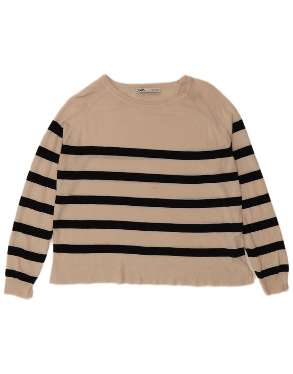 Zara Pull col bateau pour femme UK 10 Medium Off White Rayé Viscose
