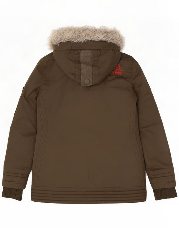 Superdry Parka à capuche pour femme UK 8 Small Vert Polyester Army