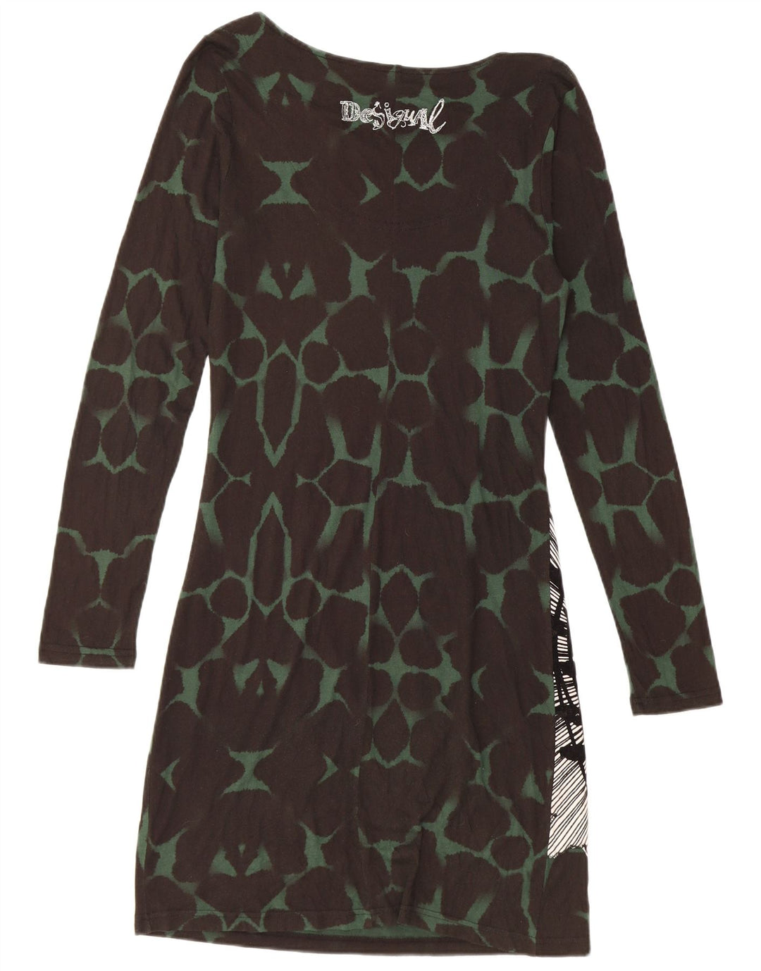 DESIGUAL Robe fourreau graphique à manches longues pour femme UK 12 moyen noir floral