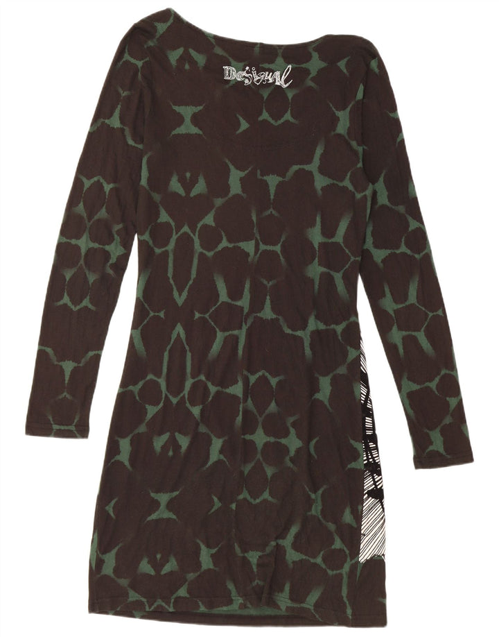 DESIGUAL Robe fourreau graphique à manches longues pour femme UK 12 moyen noir floral