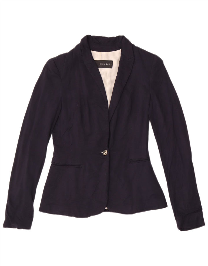 ZARA Femme 1 Bouton Blazer Veste UK 6 XS Bleu Marine Viscose