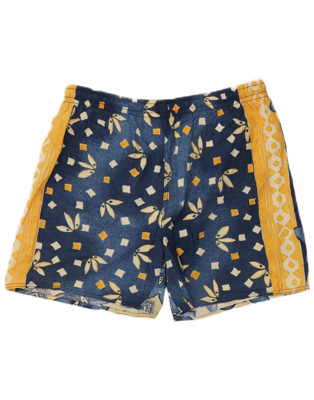 VINTAGE Short de Bain Homme XL Bleu Géométrique Coton