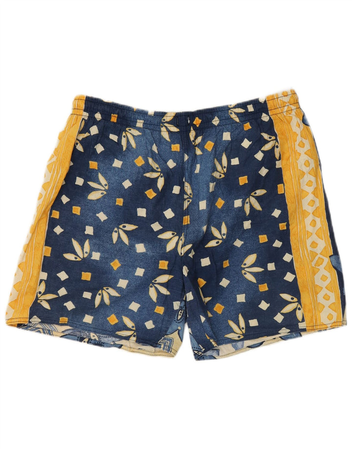 VINTAGE Short de Bain Homme XL Bleu Géométrique Coton