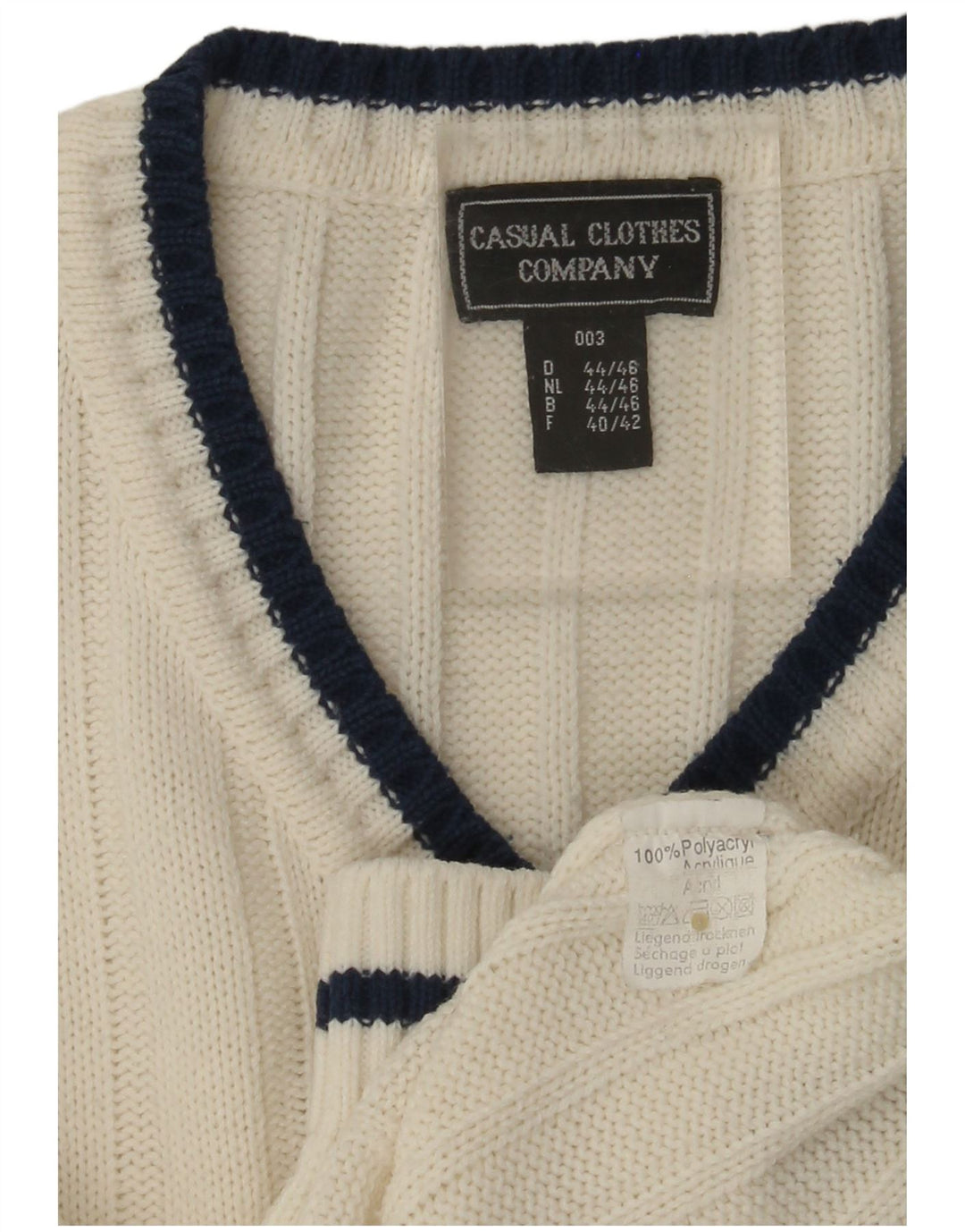 VINTAGE Pull col V pour homme UK 40/42 Polyacrylique blanc moyen