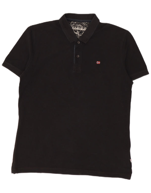 Napapijri Mens Polo Shirt Large Black Cotton