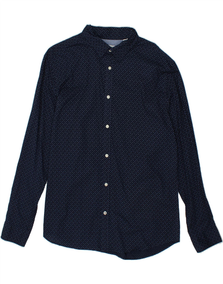JACK & JONES Mens Shirt XL Navy Blue Geometric Cotton Vintage Jack & Jones and Second-Hand Jack & Jones from Messina Hembry 