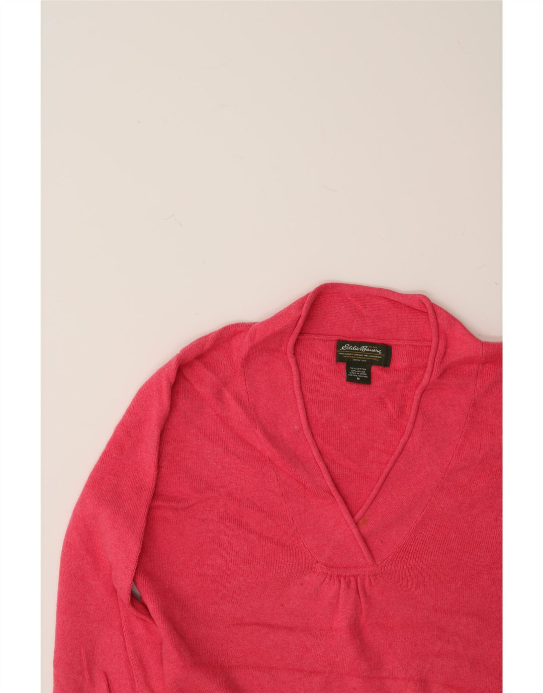 EDDIE BAUER Womens V-Neck Jumper Sweater UK 14 Medium Pink Cotton Vintage Eddie Bauer and Second-Hand Eddie Bauer from Messina Hembry 