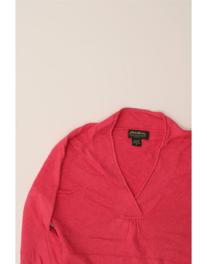 EDDIE BAUER Womens V-Neck Jumper Sweater UK 14 Medium Pink Cotton Vintage Eddie Bauer and Second-Hand Eddie Bauer from Messina Hembry 