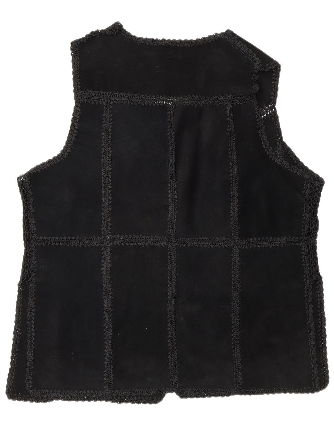 vintage Femme Daim Gilet UK 16 Grand Patchwork Noir