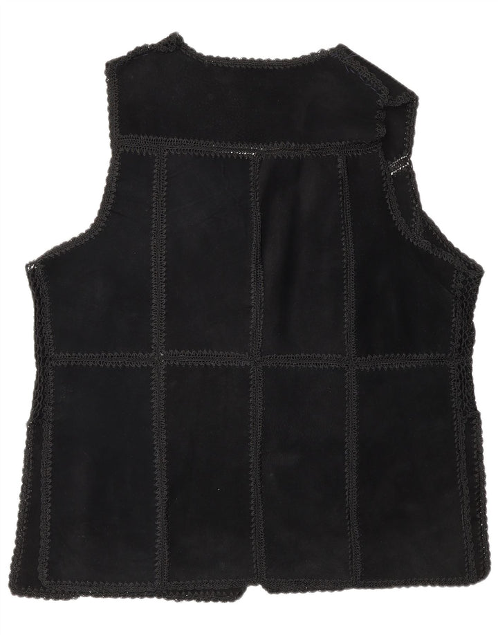 vintage Femme Daim Gilet UK 16 Grand Patchwork Noir