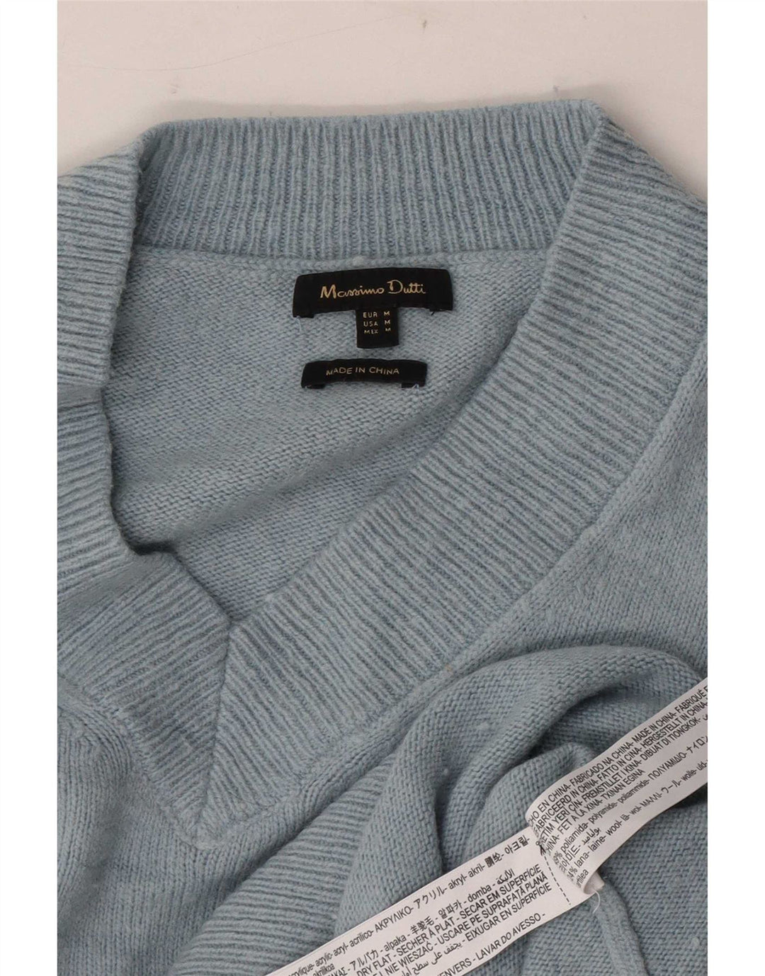 Massimo Dutti Pull col V pour femme UK 44 Bleu moyen Polyamide