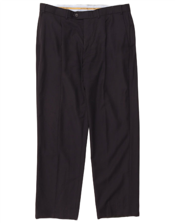 Marks & Spencer Pantalon de Costume Droit Homme W36 L31 Bleu Marine Laine
