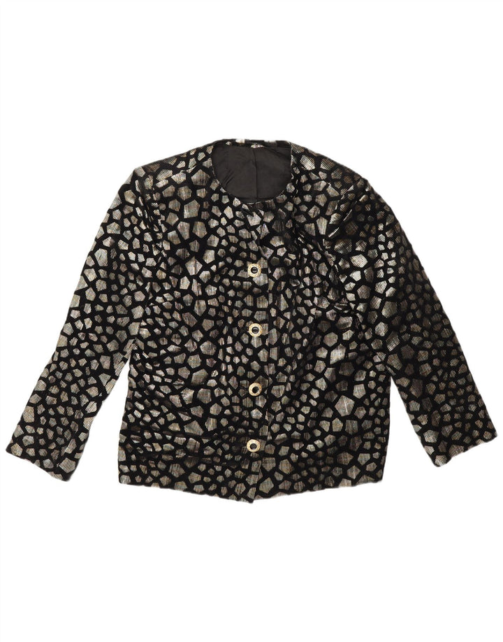 vintage Femmes 5 Bouton Blazer Veste UK 12 Moyen Noir Géométrique Rétro