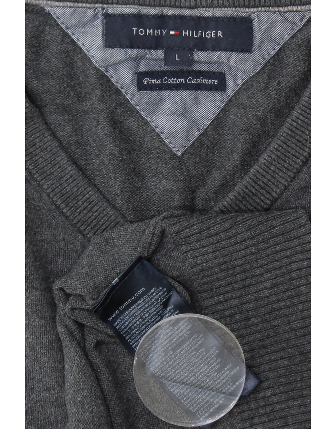 TOMMY HILFIGER Pull col V pour homme Large Gris Coton