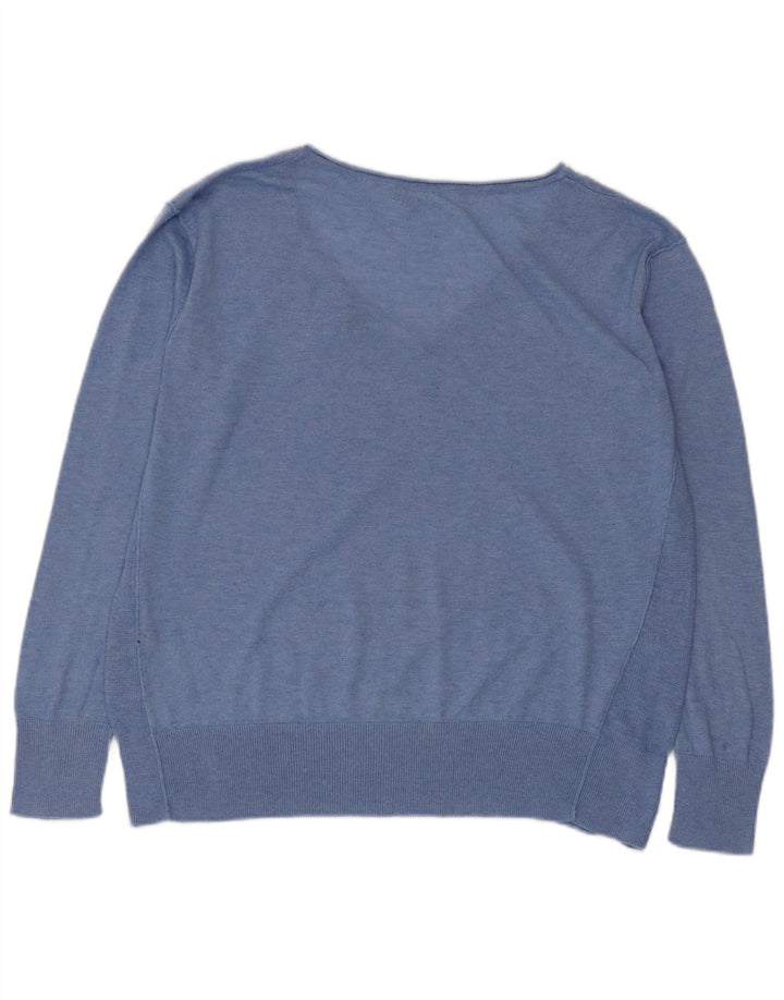 Zara Pull col V pour femme UK 14 Bleu moyen Polyester