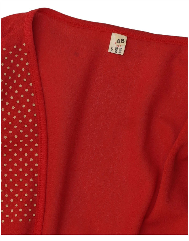 vintage Femme Front Tie Cardigan Top IT 46 Grand Triacétate tacheté rouge