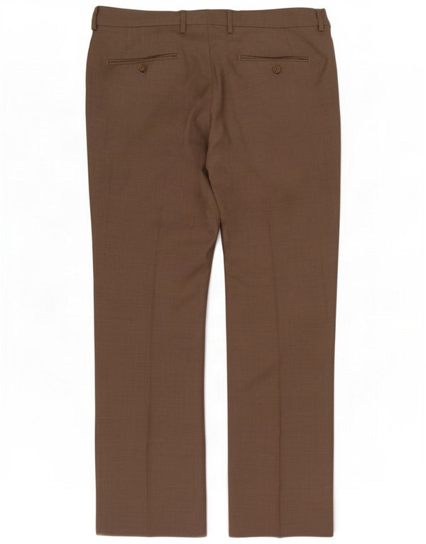 Massimo Dutti Pantalon de costume droit pour homme EU 52 Large W34 L30 Laine marron