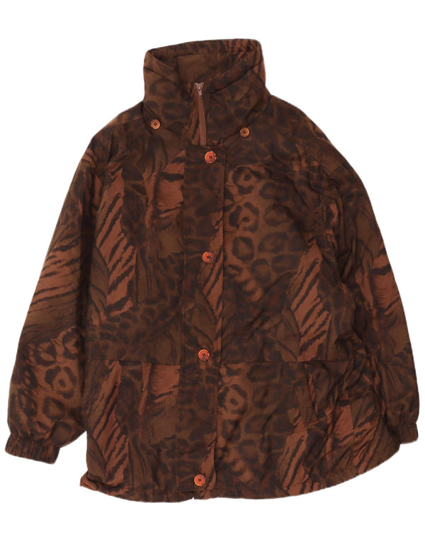 vintage Femmes Surdimensionné Coupe-Vent Manteau UK 10 Petit Imprimé Animal Brun
