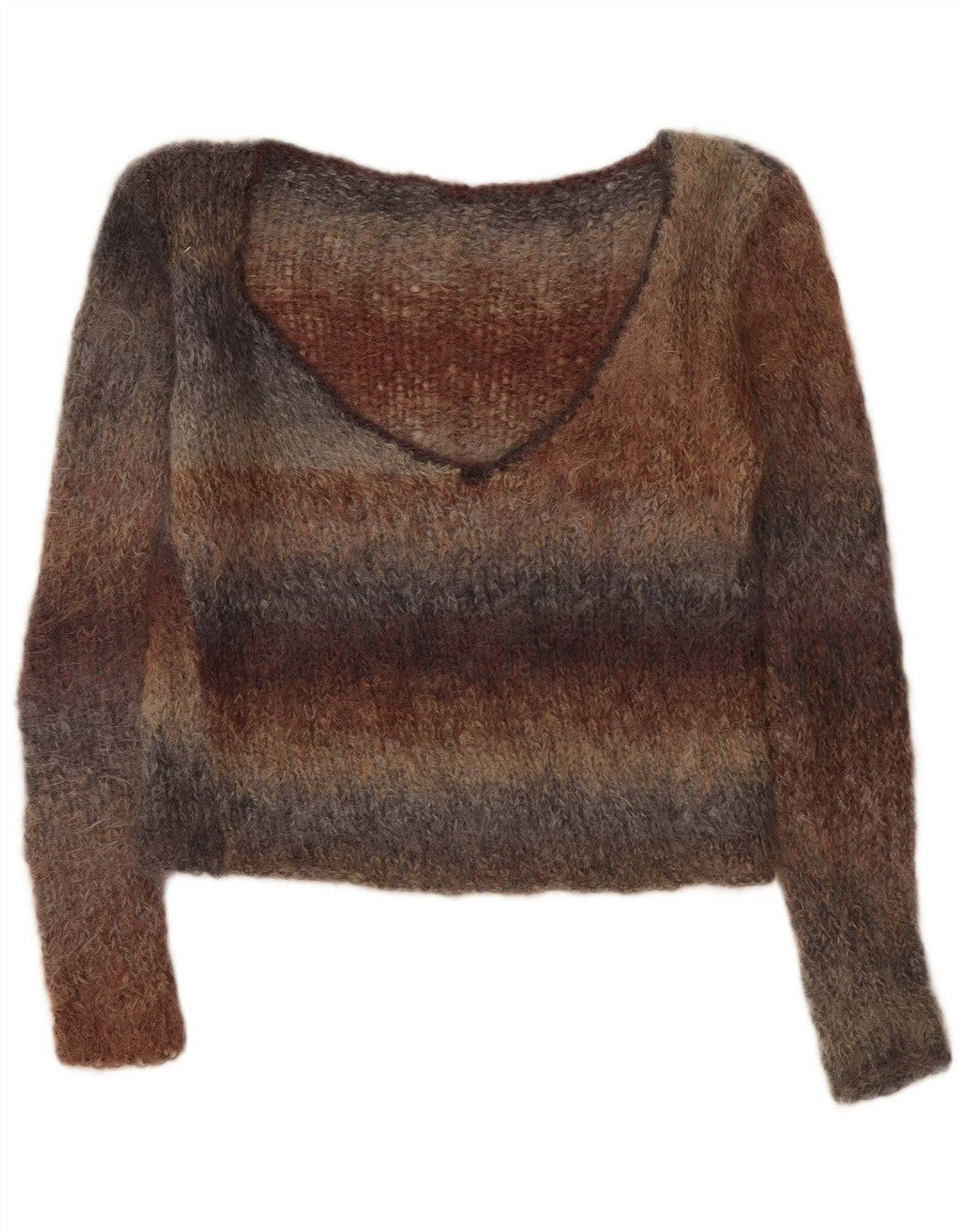 vintage Femme V-Col Jumper Pull UK 14 Moyen Multicolore Rayé