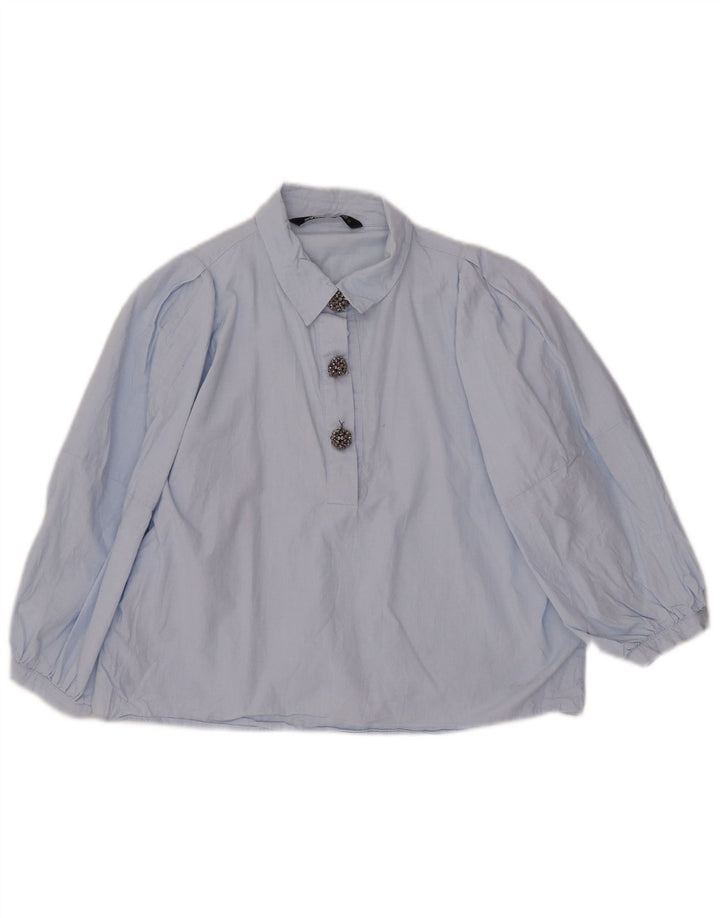 Zara Womens 3/4 Sleeve Blouse Top UK 14 Bleu Moyen