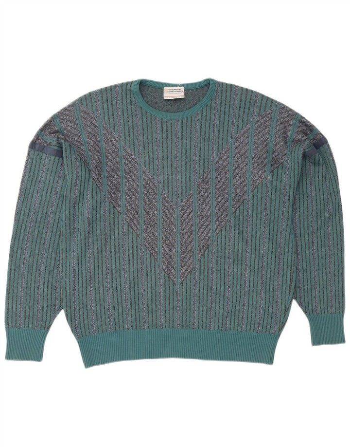 PIERRE SANGAN Pull col rond homme grand bleu rayé acrylique