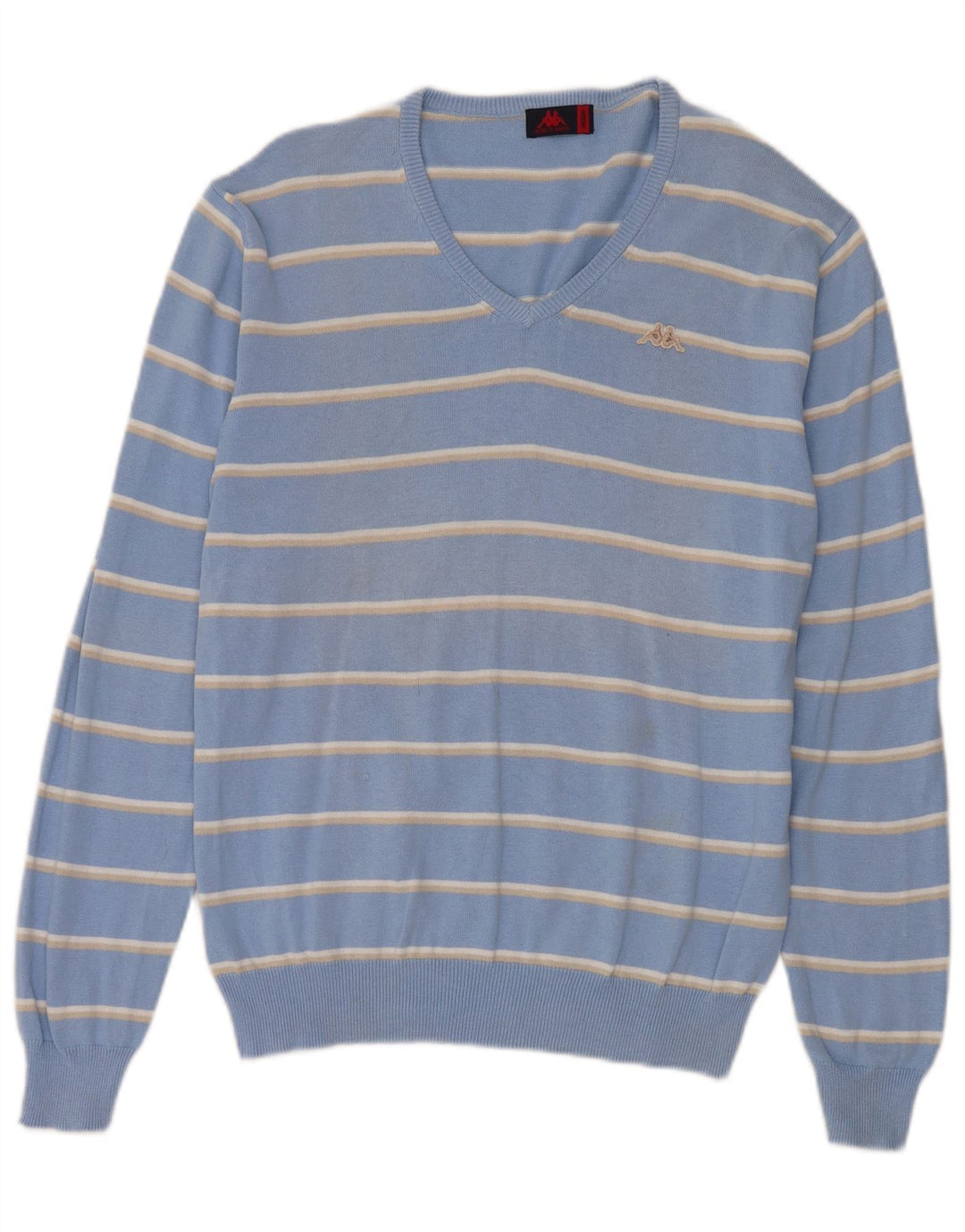 Kappa Pull Col V Homme Bleu Moyen Rayé Coton