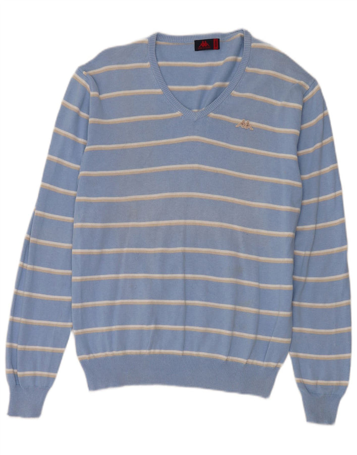 Kappa Pull Col V Homme Bleu Moyen Rayé Coton
