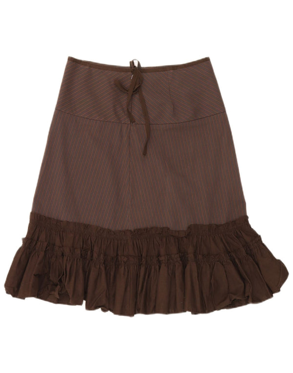 Zara Jupe trapèze pour femme Small W26 en coton à fines rayures marron