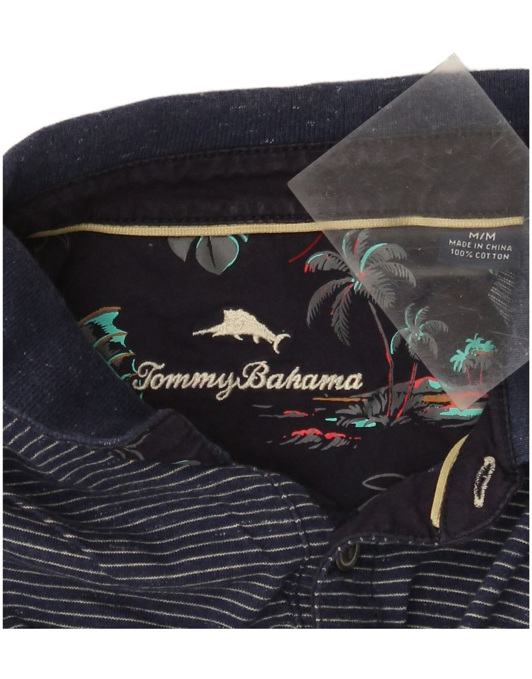 Tommy Bahama Polo Homme Bleu Marine Moyen à Fines Rayures Coton